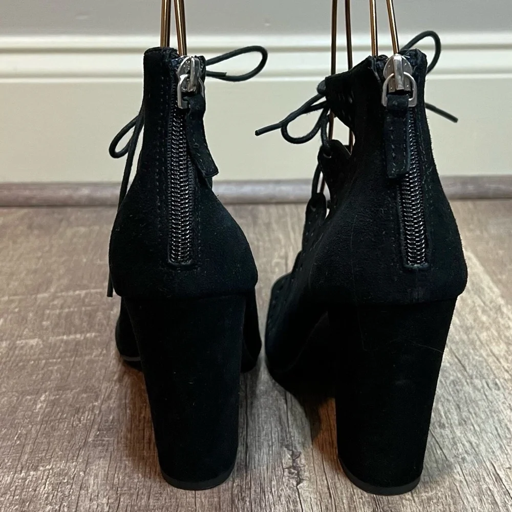 Womens Black Suede Lace up Block Heels Size 7.5 14th &‎ Union Cecily-Lea
